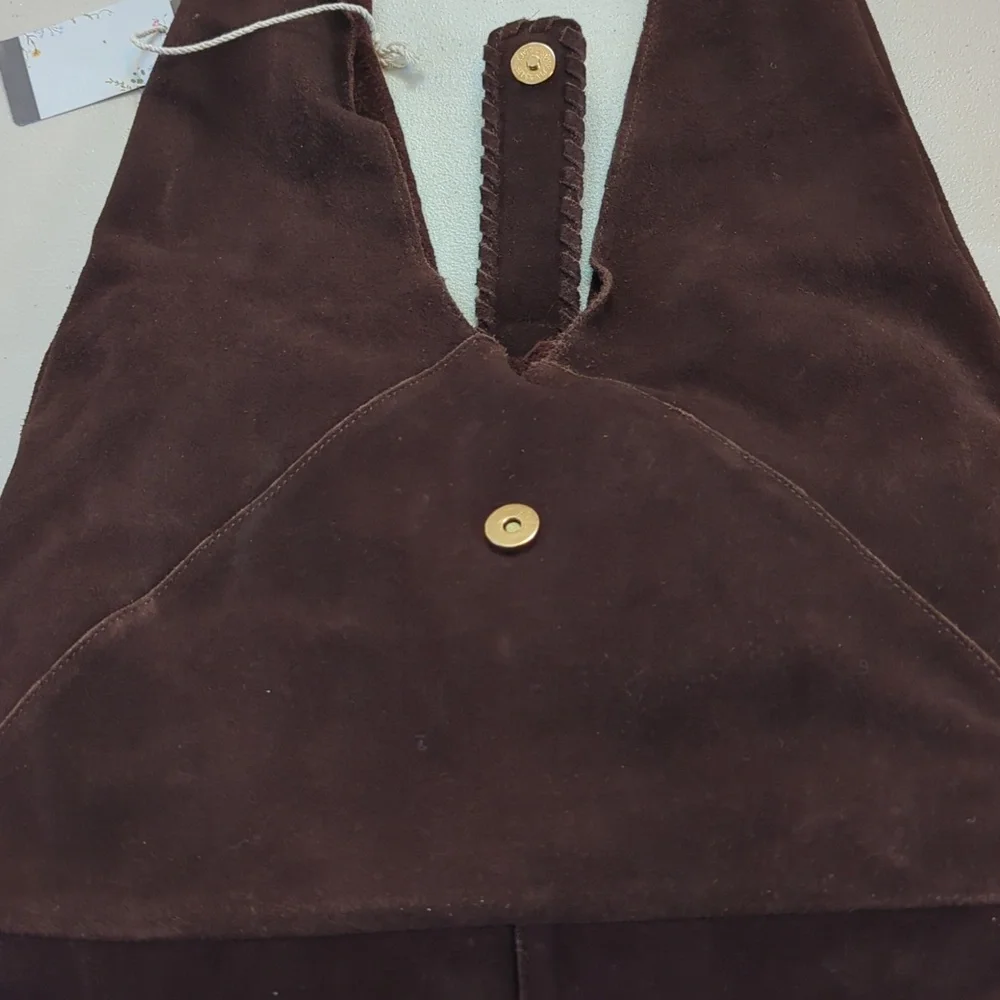 Deep Brown Suede Triangle Hobo Bag. NWT. Haute Hippie